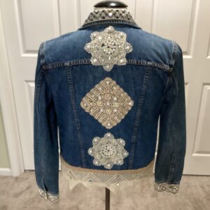 Vintage Calvin Klein, Jean jacket, and this is the backside embellished with Dorley rhinestones and pearls